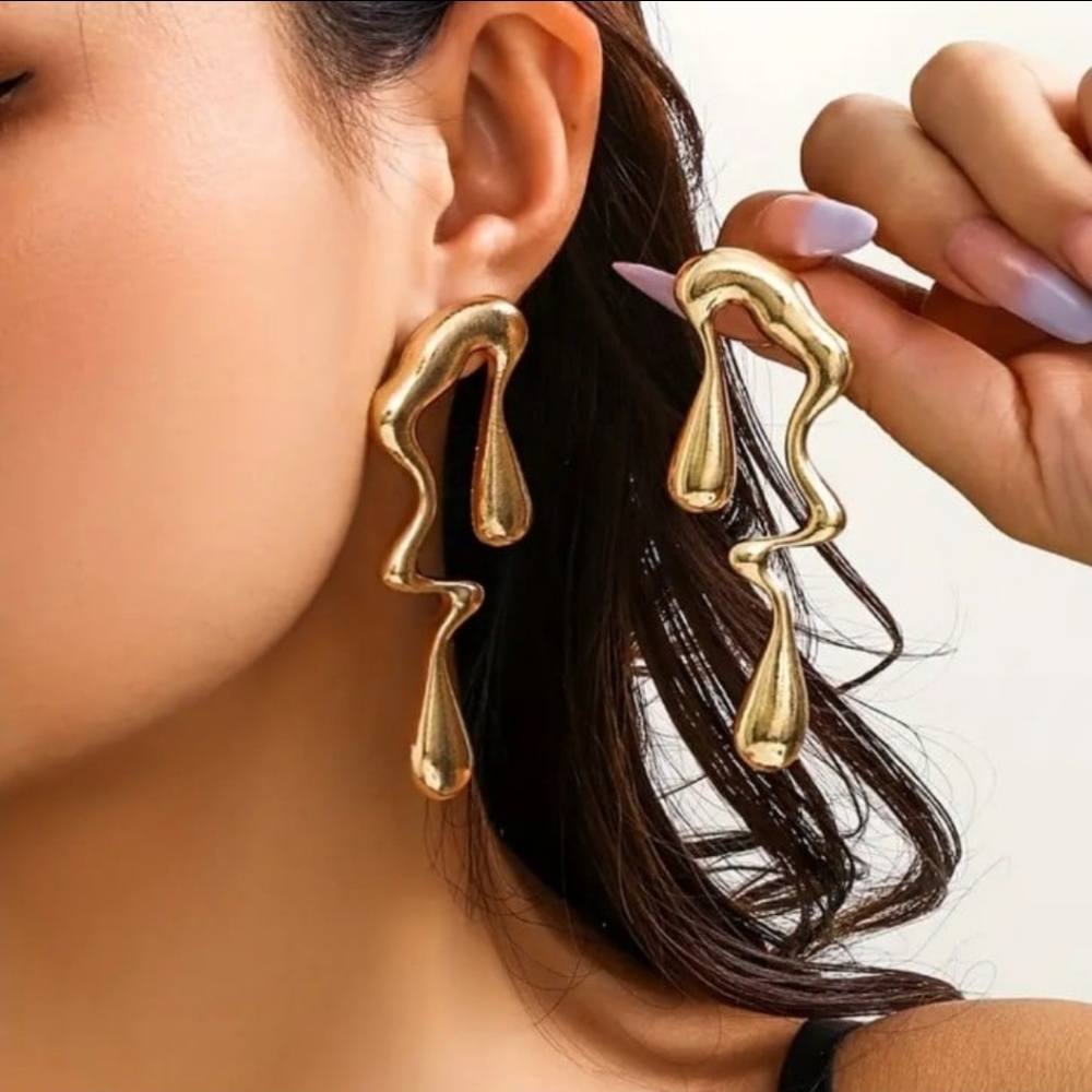 Abstract Gold Drip Effect Earrings